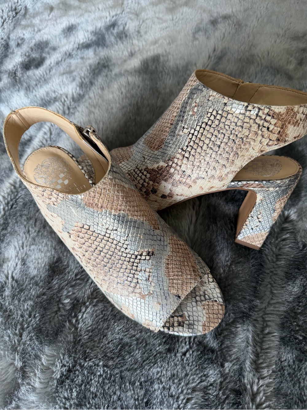 Vince Camuto snake print open toe heeled sandal